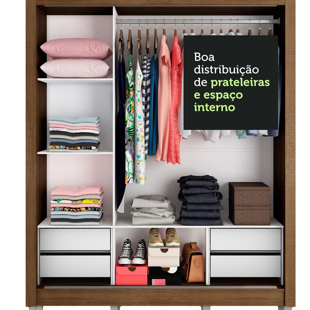 Guarda Roupa Casal Madesa Lyon Plus 3 Portas de Correr com Espelho 4 Gavetas com Pés - Rustic/Branco