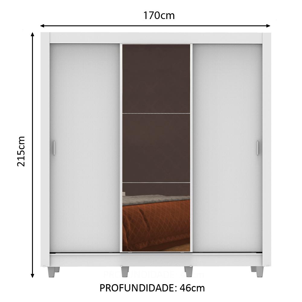Guarda Roupa Casal Madesa Lyon Plus 3 Portas de Correr com Espelho 4 Gavetas com Pés