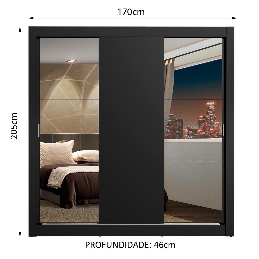 Guarda-Roupa Casal Madesa Lyon Plus 3 Portas de Correr com Espelhos 4 Gavetas