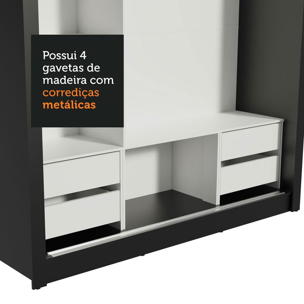 Guarda-Roupa Casal Madesa Lyon Plus 3 Portas de Correr com Espelhos 4 Gavetas