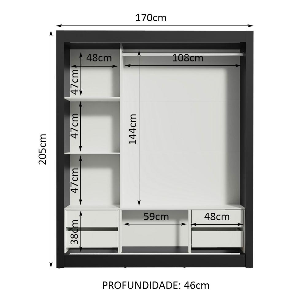 Guarda-Roupa Casal Madesa Lyon Plus 3 Portas de Correr com Espelhos 4 Gavetas