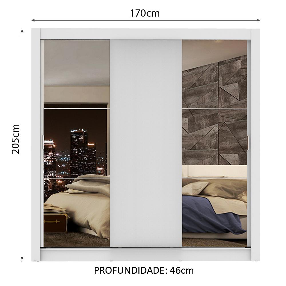 Guarda-Roupa Casal Madesa Lyon Plus 3 Portas de Correr com Espelhos 4 Gavetas