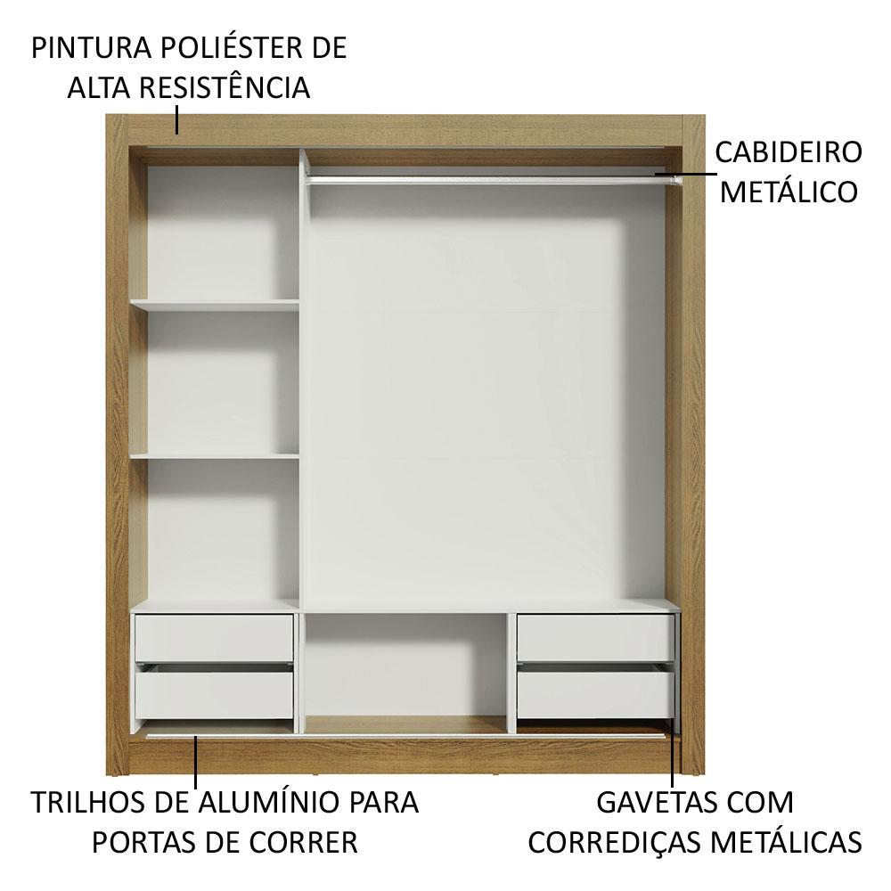 Guarda-Roupa Casal Madesa Lyon Plus 3 Portas de Correr com Espelhos 4 Gavetas