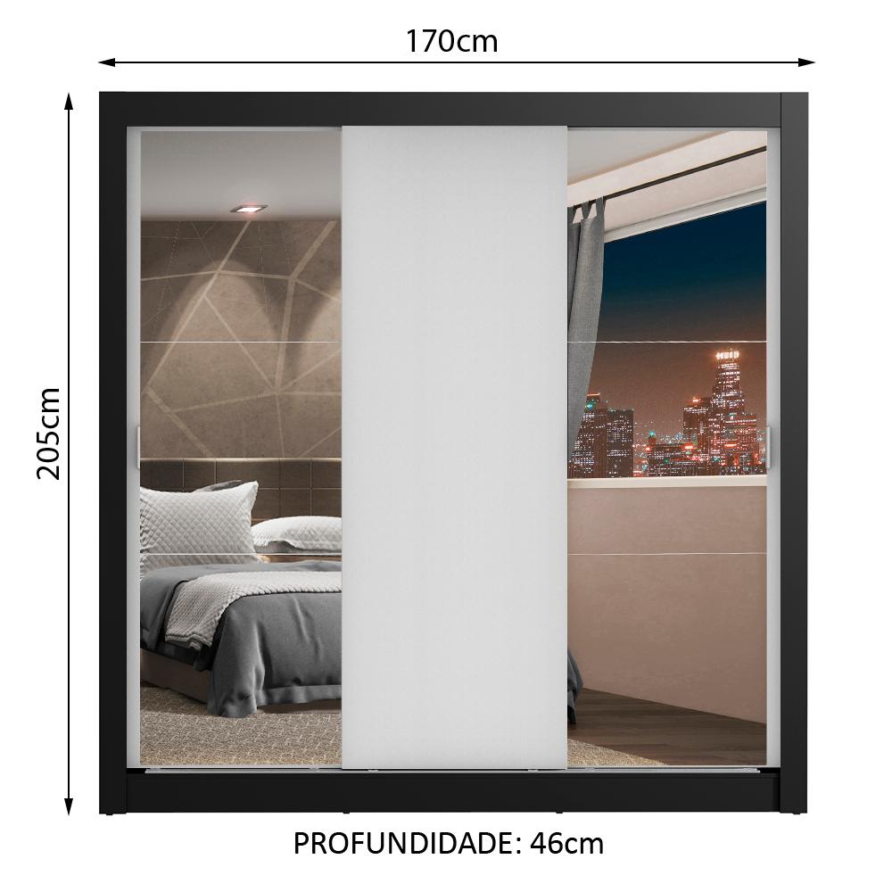 Guarda-Roupa Casal Madesa Lyon Plus 3 Portas de Correr com Espelhos 4 Gavetas