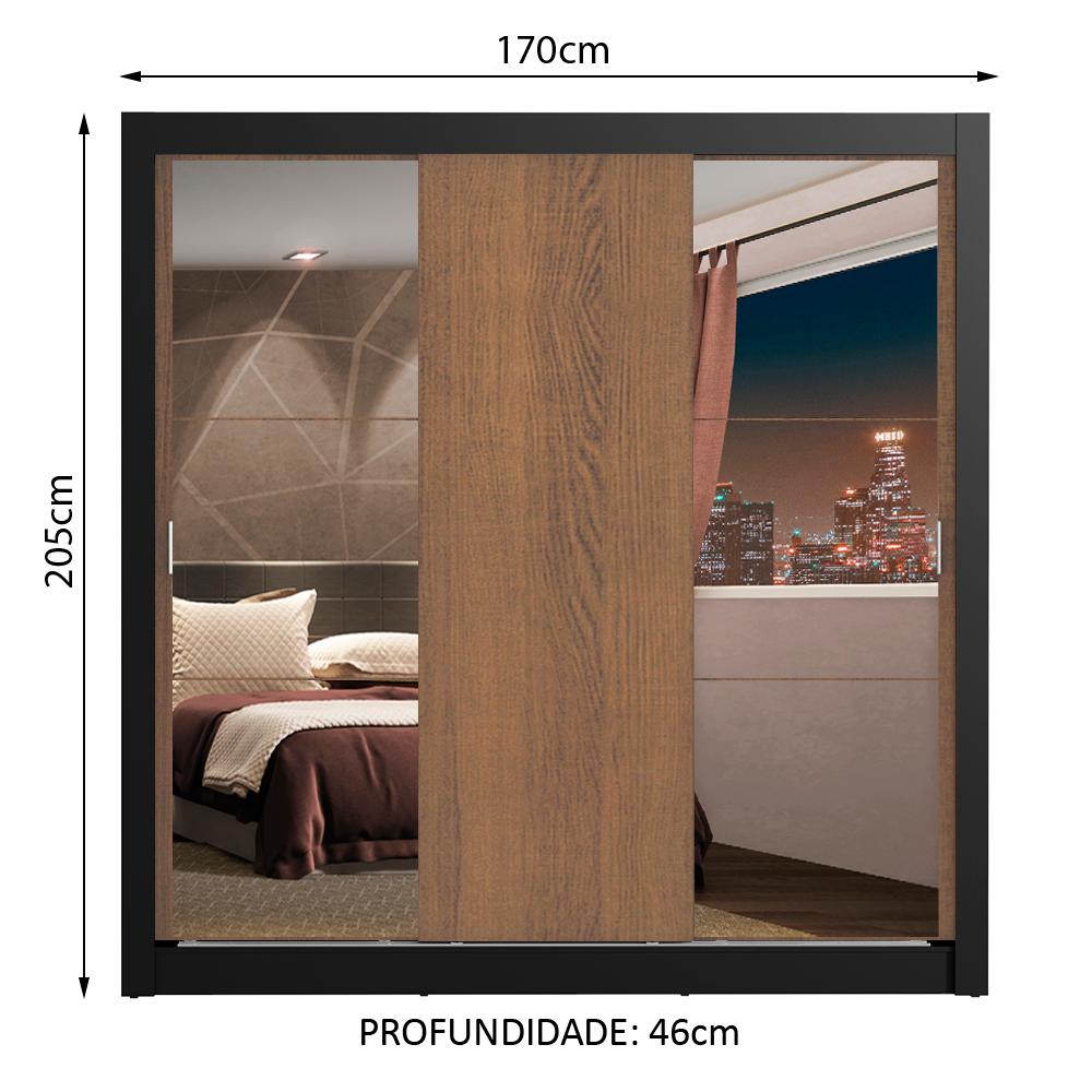Guarda-Roupa Casal Madesa Lyon Plus 3 Portas de Correr com Espelhos 4 Gavetas