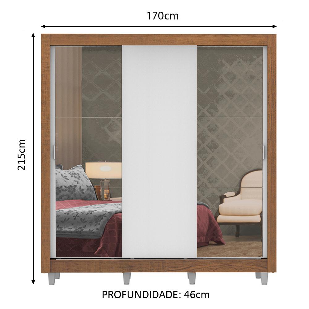 Guarda-Roupa Casal Madesa Lyon Plus 3 Portas de Correr com Espelhos 4 Gavetas com Pés