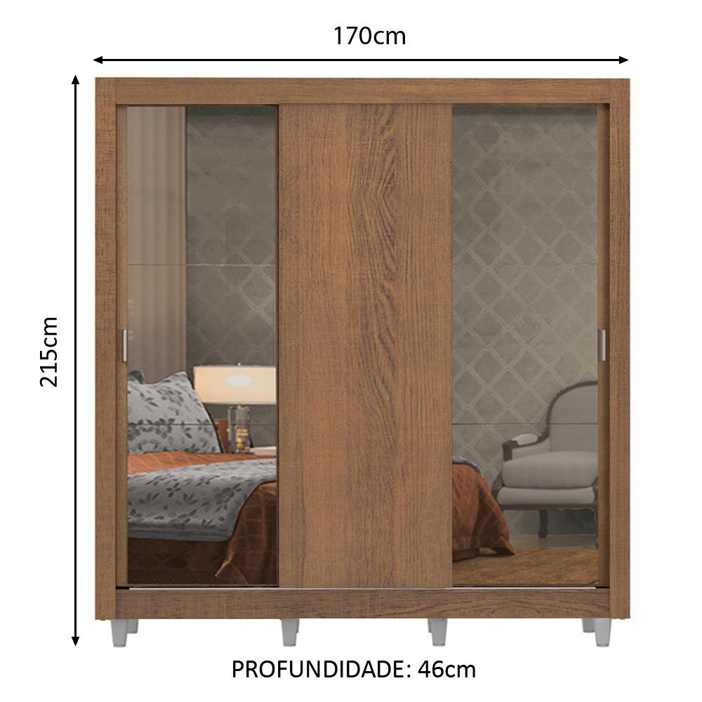 Guarda-Roupa Casal Madesa Lyon Plus 3 Portas de Correr com Espelhos 4 Gavetas com Pés