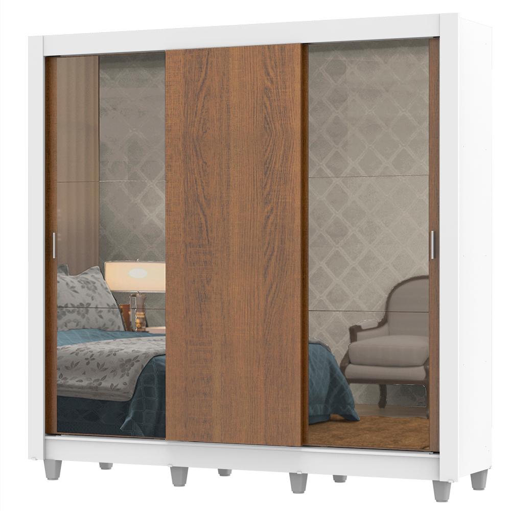 Guarda-Roupa Casal Madesa Lyon Plus 3 Portas de Correr com Espelhos 4 Gavetas com Pés
