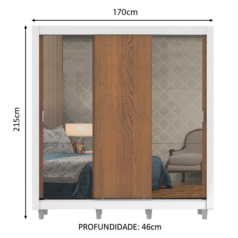 Guarda-Roupa Casal Madesa Lyon Plus 3 Portas de Correr com Espelhos 4 Gavetas com Pés
