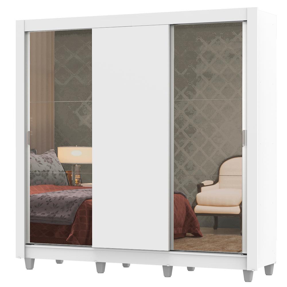 Guarda-Roupa Casal Madesa Lyon Plus 3 Portas de Correr com Espelhos 4 Gavetas com Pés