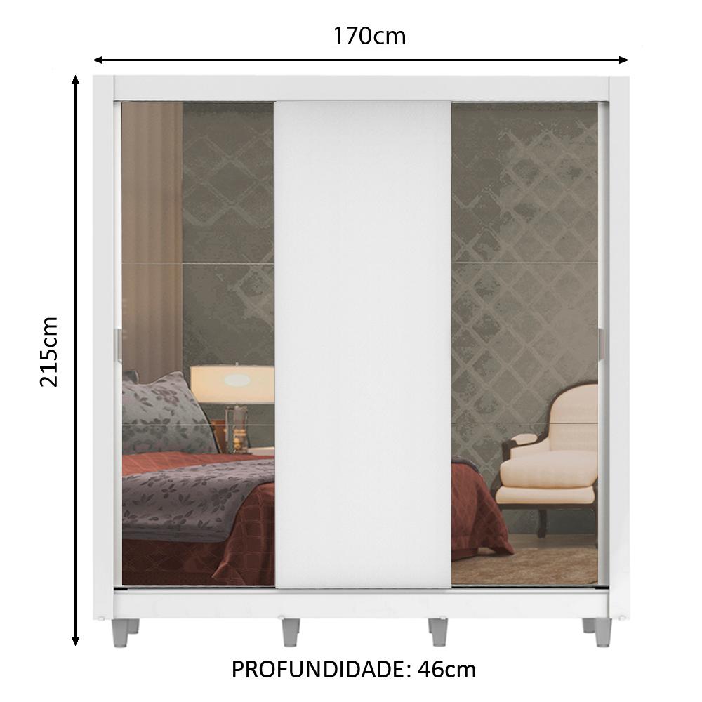Guarda-Roupa Casal Madesa Lyon Plus 3 Portas de Correr com Espelhos 4 Gavetas com Pés