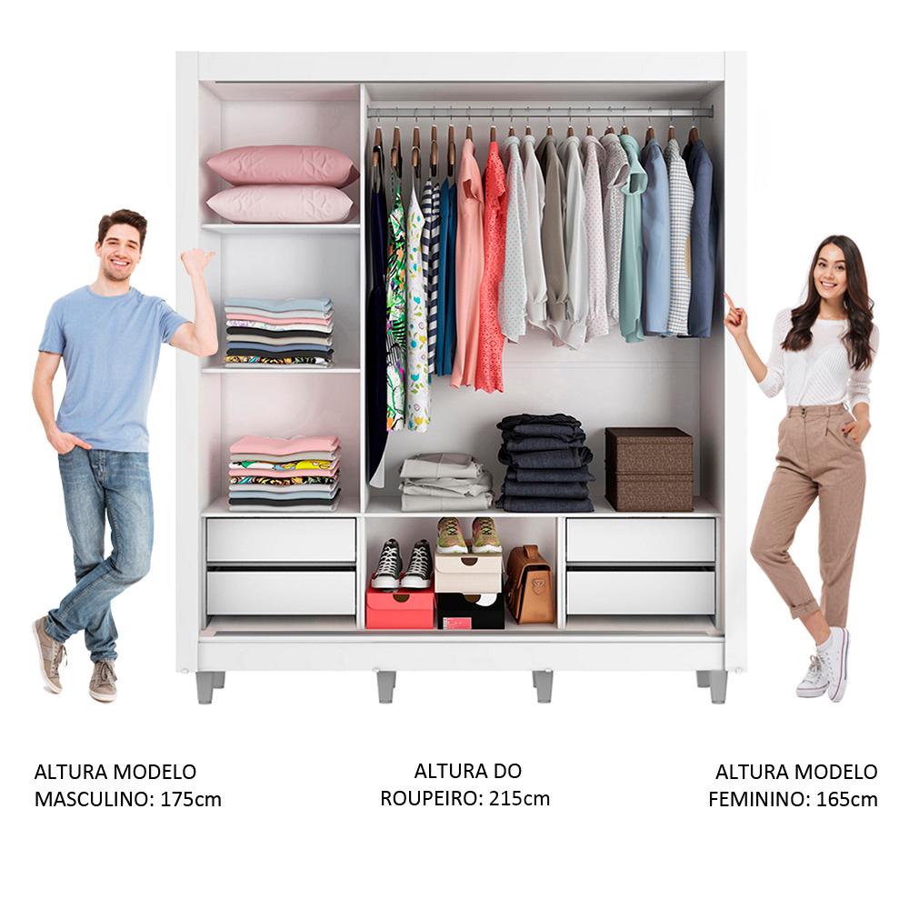 Guarda-Roupa Casal Madesa Lyon Plus 3 Portas de Correr com Espelhos 4 Gavetas com Pés