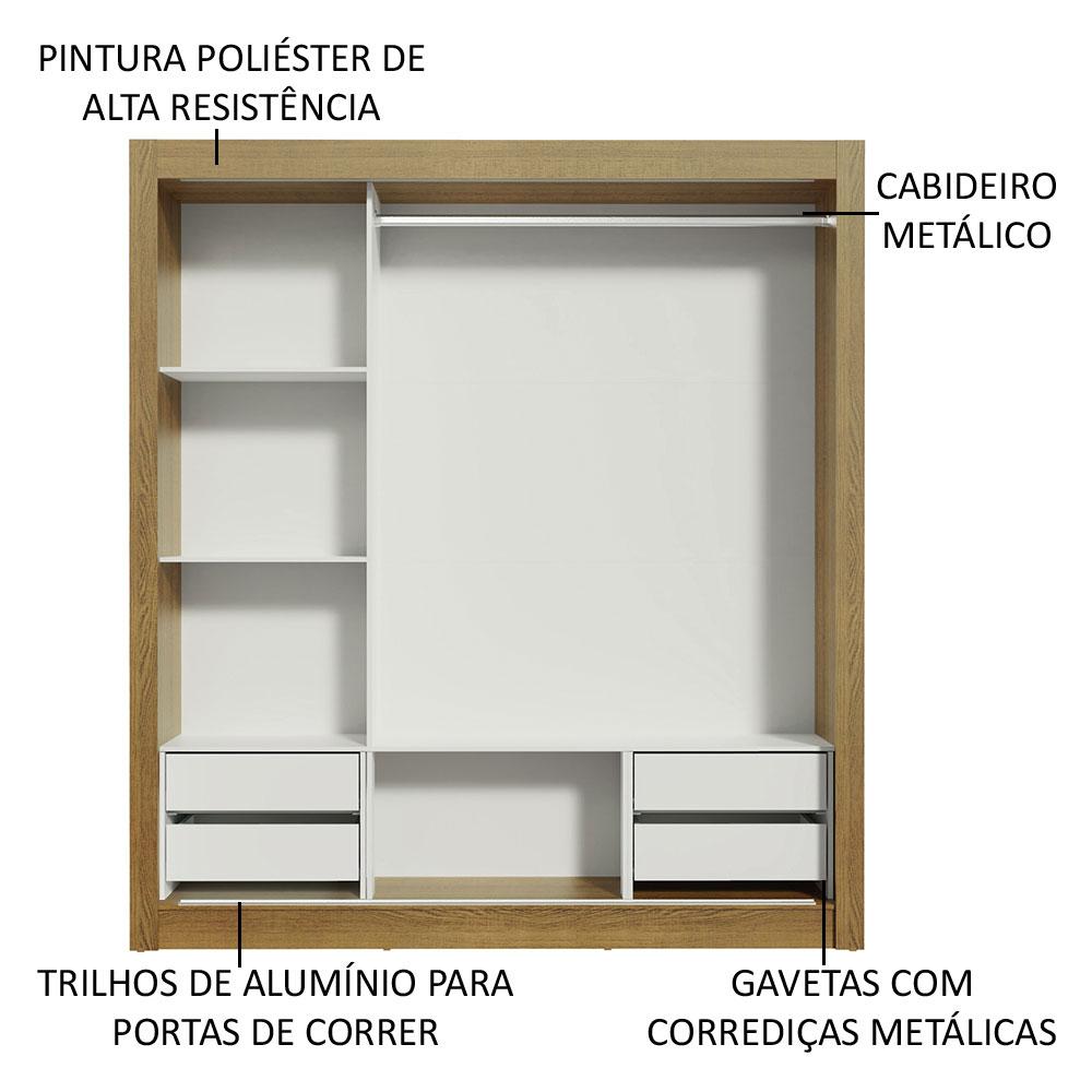 Guarda Roupa Casal Madesa Lyon Plus 3 Portas de Correr de Espelho 4 Gavetas - Rustic