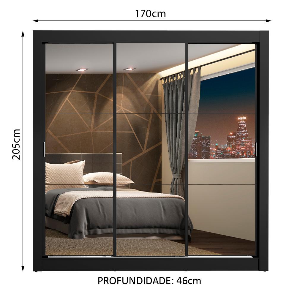 Guarda Roupa Casal Madesa Lyon Plus 3 Portas de Correr de Espelho 4 Gavetas