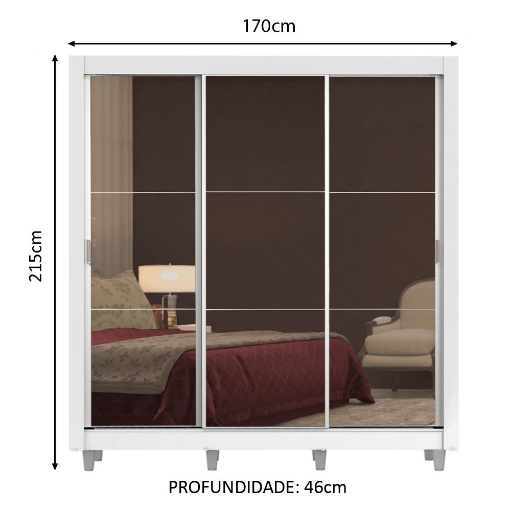 Guarda Roupa Casal Madesa Lyon Plus 3 Portas de Correr de Espelho 4 Gavetas com Pés
