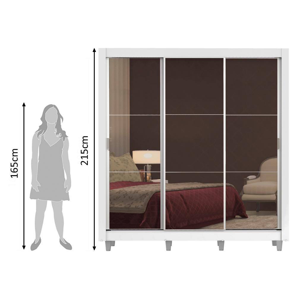 Guarda Roupa Casal Madesa Lyon Plus 3 Portas de Correr de Espelho 4 Gavetas com Pés