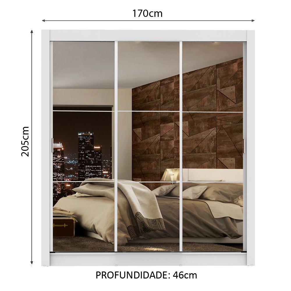 Guarda Roupa Casal Madesa Lyon Plus 3 Portas de Correr de Espelho