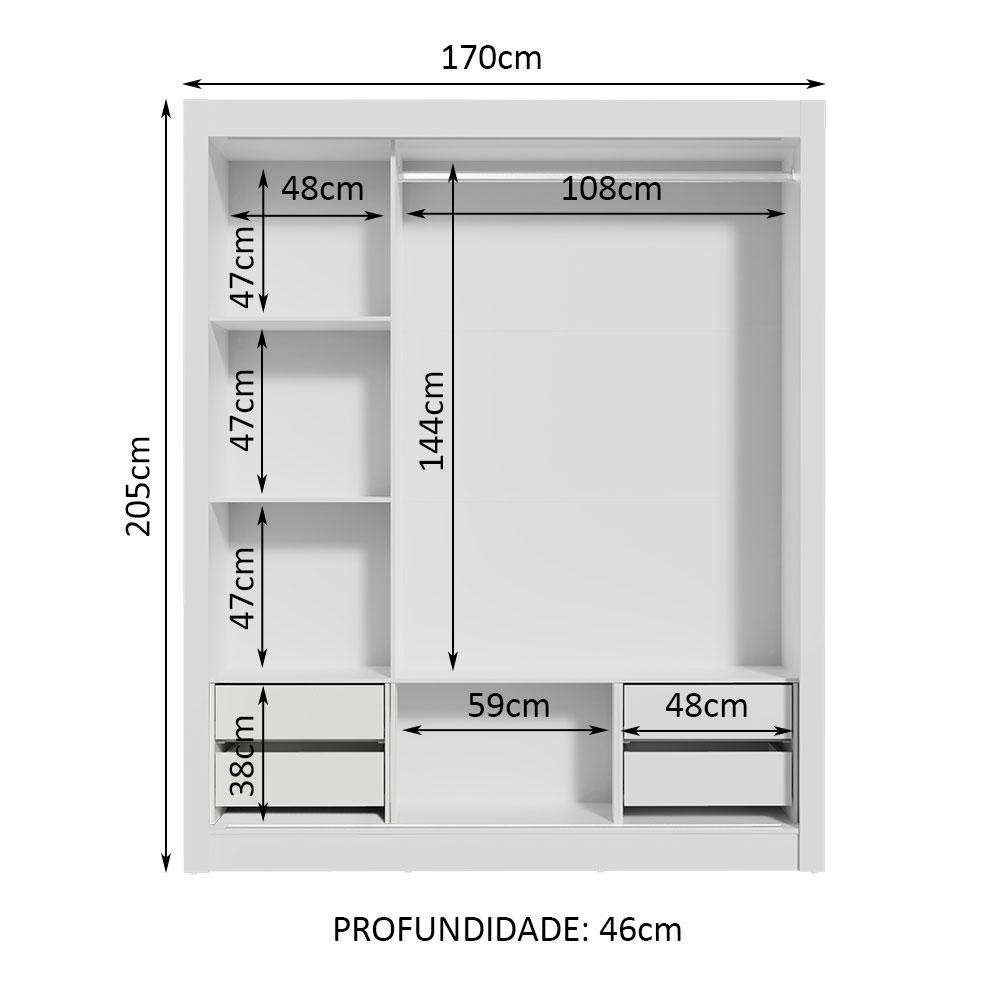Guarda Roupa Casal Madesa Lyon Plus 3 Portas de Correr de Espelho