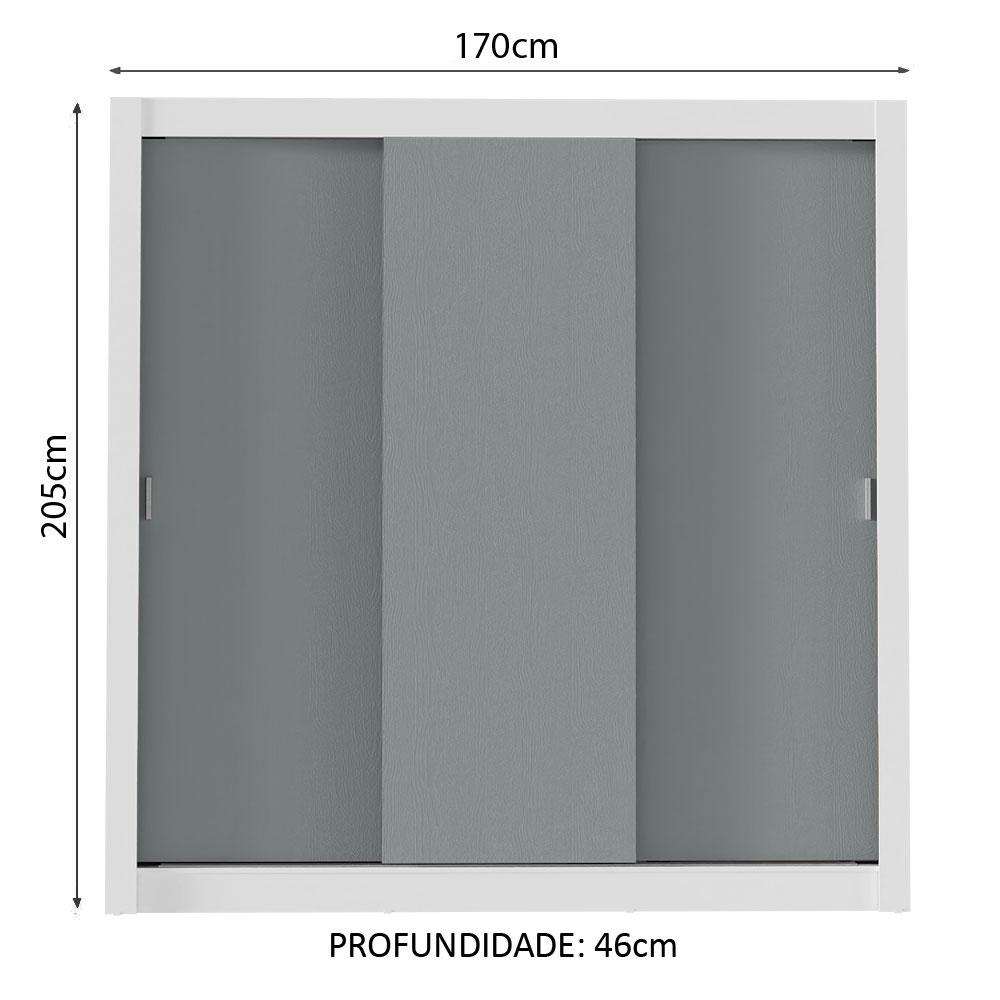 Guarda-Roupa Casal Madesa Mônaco 3 Portas de Correr - Branco/Cinza
