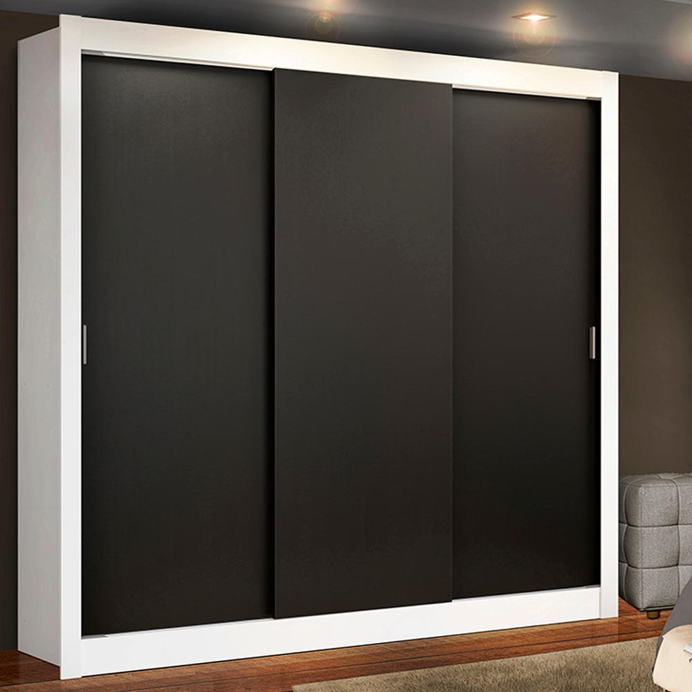 Guarda Roupa Casal Madesa Mônaco 3 Portas de Correr - Branco/Preto