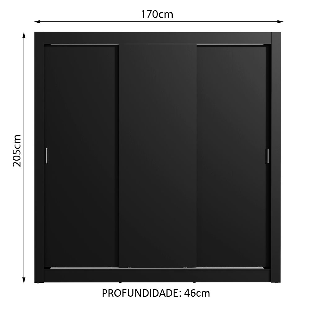 Guarda Roupa Casal Madesa Mônaco 3 Portas de Correr - Preto