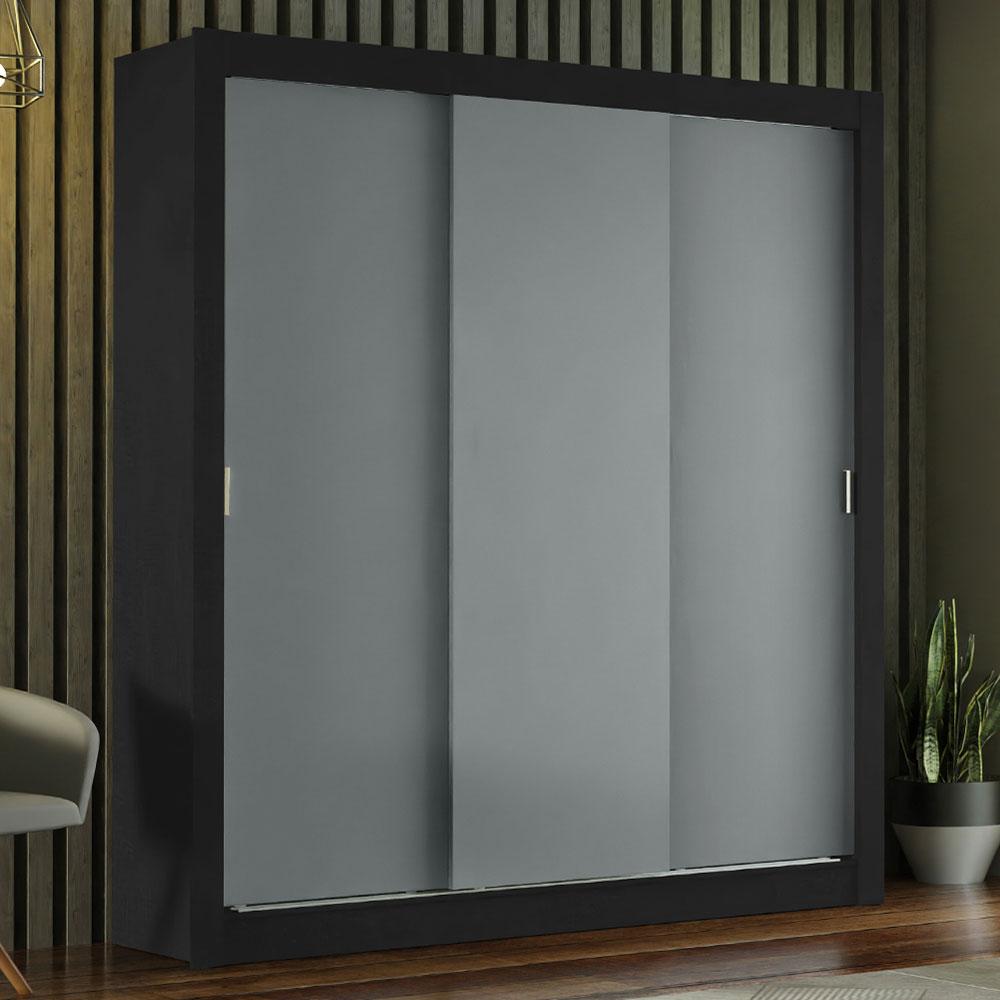 Guarda-Roupa Casal Madesa Mônaco 3 Portas de Correr - Preto/Cinza