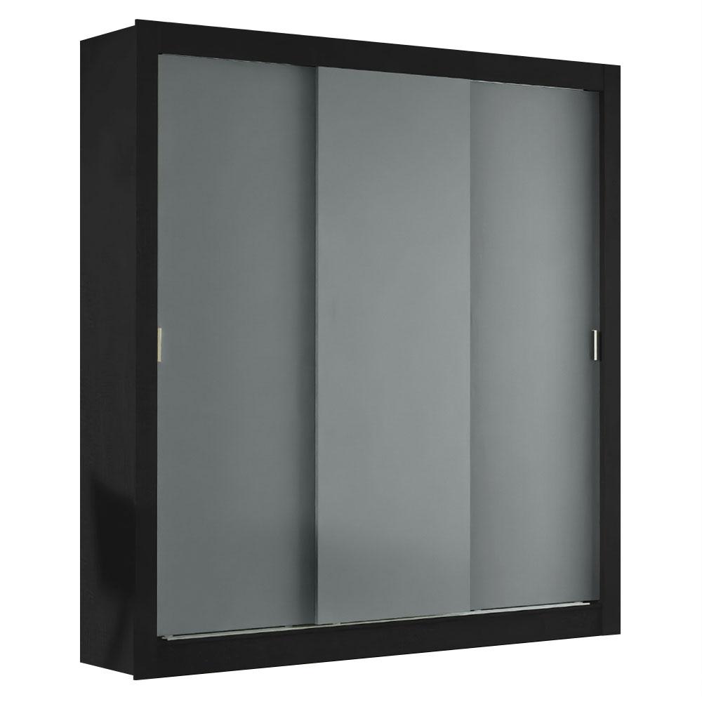 Guarda-Roupa Casal Madesa Mônaco 3 Portas de Correr - Preto/Cinza