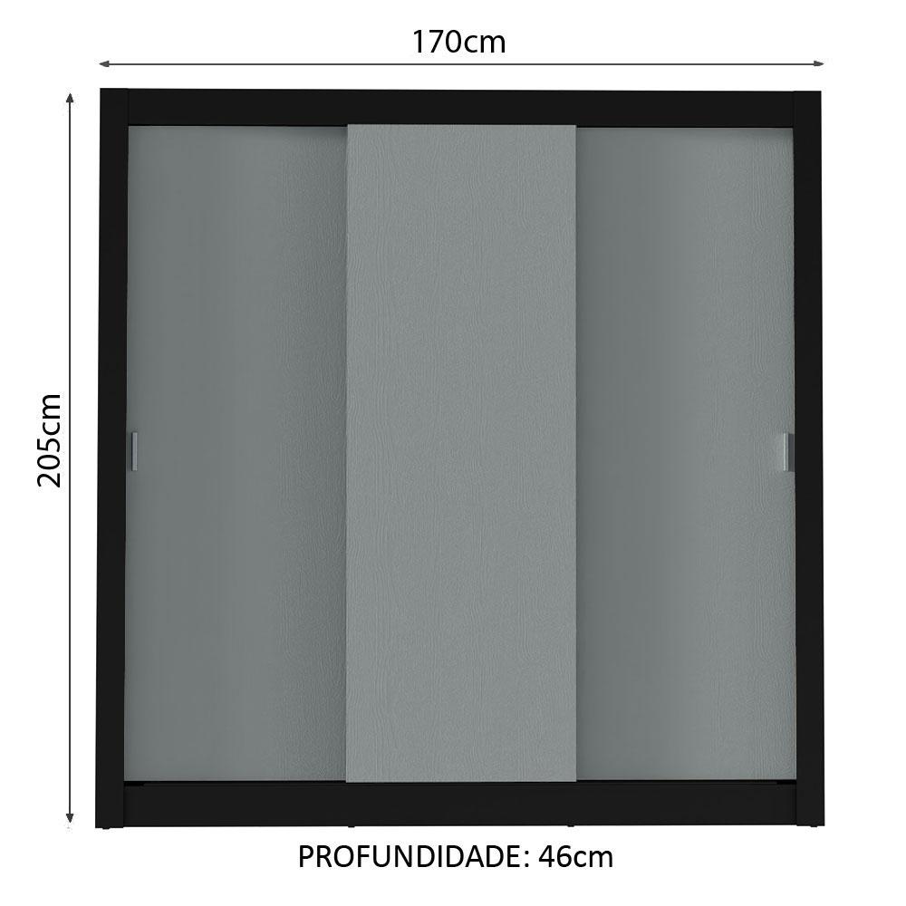 Guarda-Roupa Casal Madesa Mônaco 3 Portas de Correr - Preto/Cinza