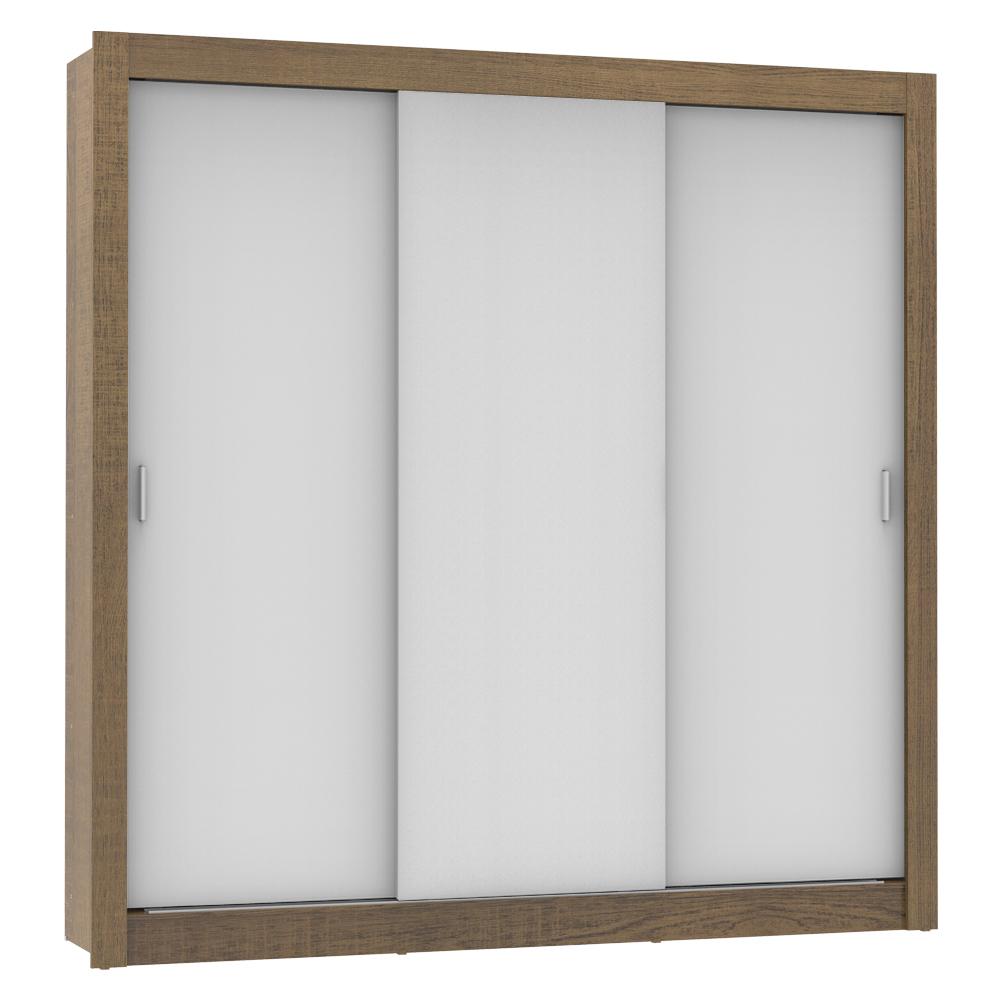 Guarda Roupa Casal Madesa Mônaco 3 Portas de Correr - Rustic/Branco