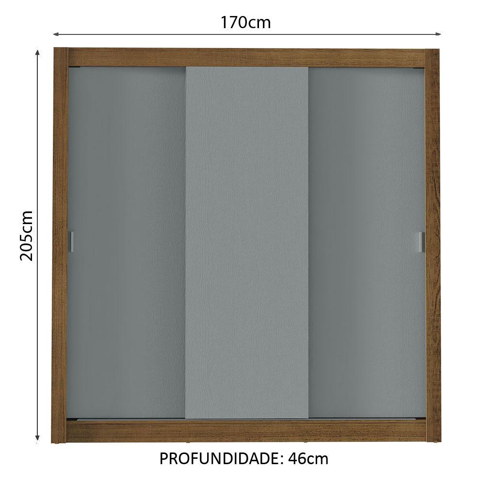 Guarda-Roupa Casal Madesa Mônaco 3 Portas de Correr - Rustic/Cinza