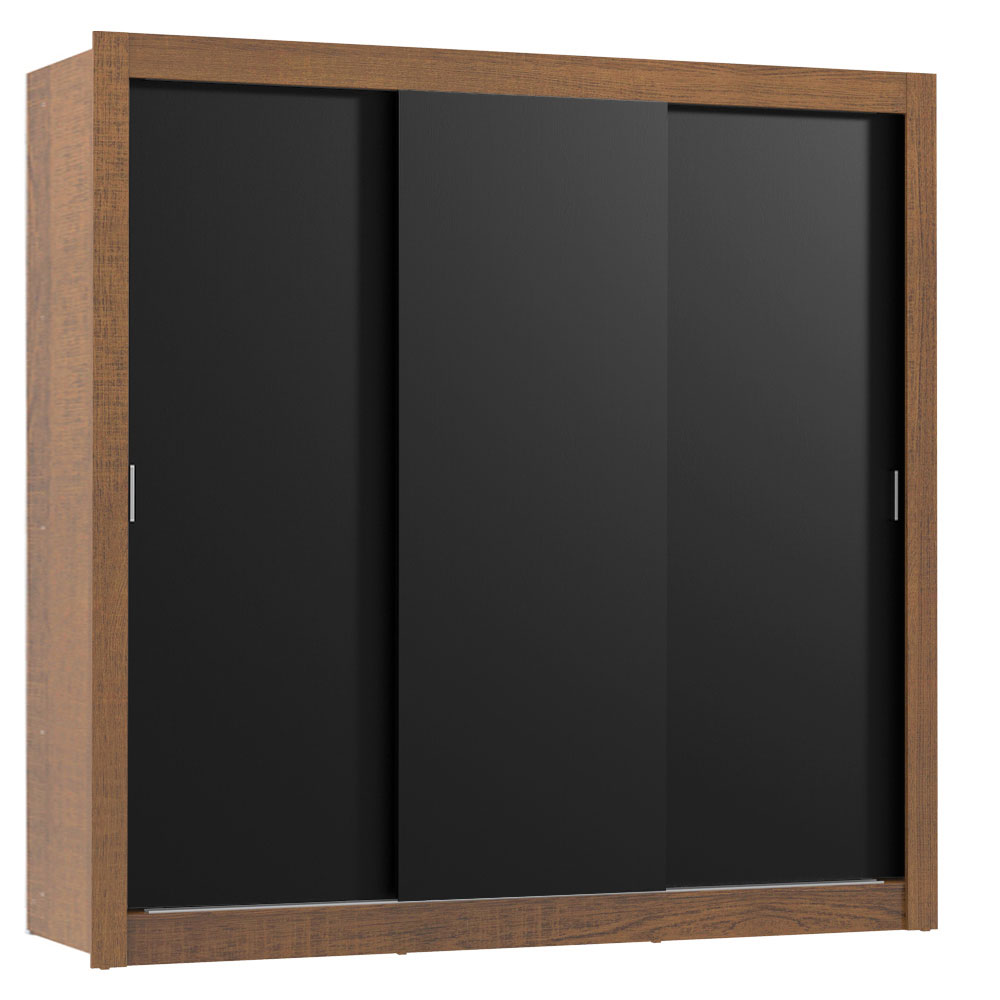 Guarda Roupa Casal Madesa Mônaco 3 Portas de Correr - Rustic/Preto