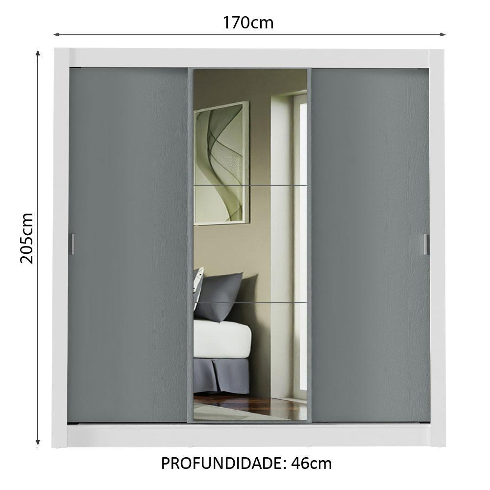Guarda-Roupa Casal Madesa Mônaco 3 Portas de Correr com Espelho - Branco/Cinza