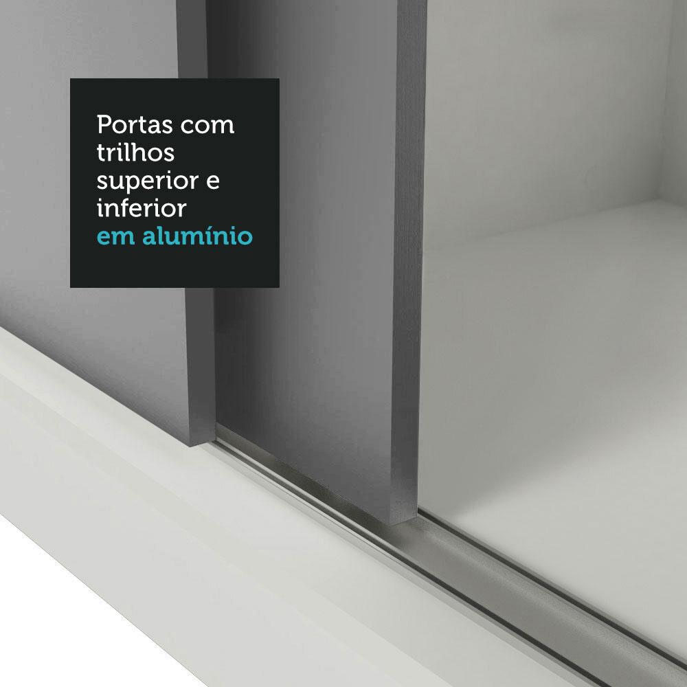 Guarda-Roupa Casal Madesa Mônaco 3 Portas de Correr com Espelho - Branco/Cinza