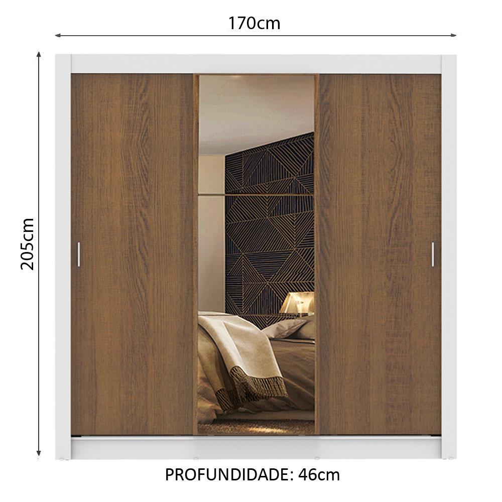 Guarda Roupa Casal Madesa Mônaco 3 Portas de Correr com Espelho - Branco/Rustic