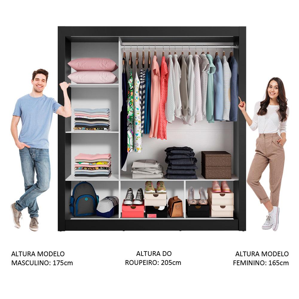Guarda-Roupa Casal Madesa Mônaco 3 Portas de Correr com Espelho - Preto/Cinza