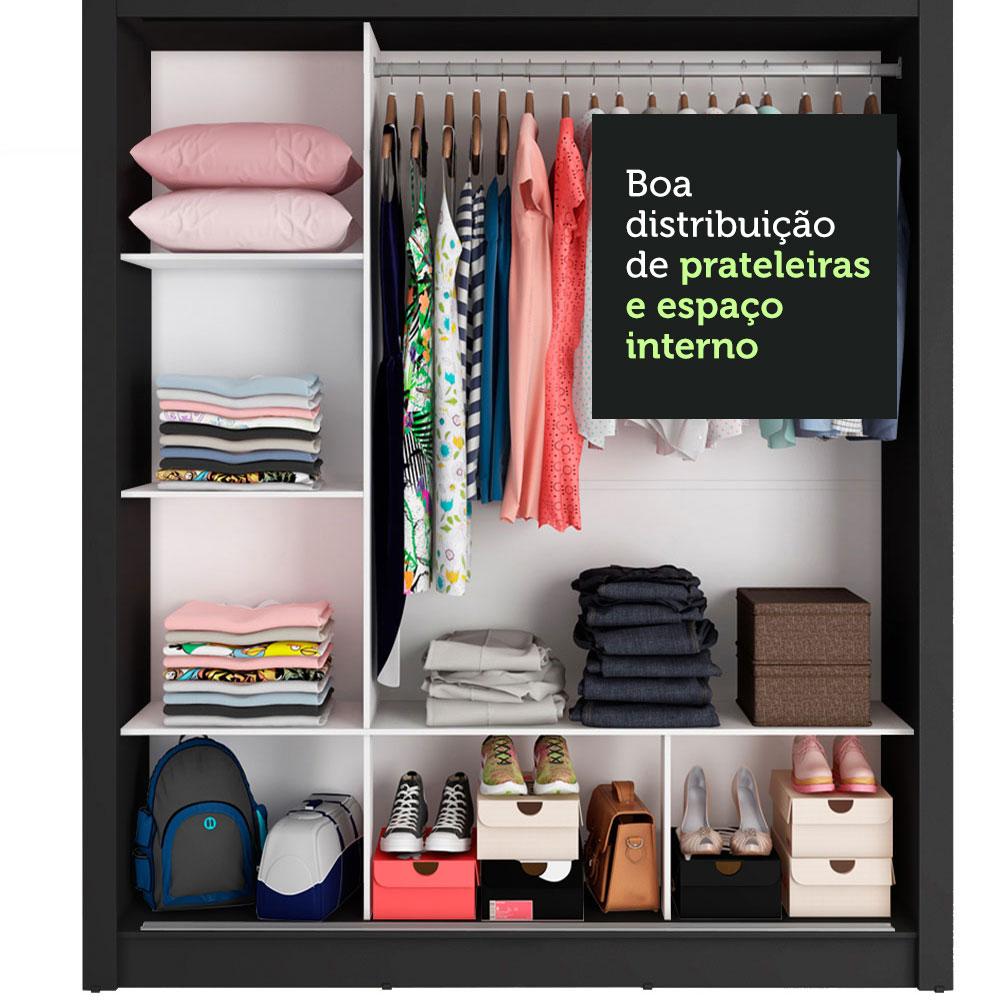 Guarda-Roupa Casal Madesa Mônaco 3 Portas de Correr com Espelho - Preto/Cinza