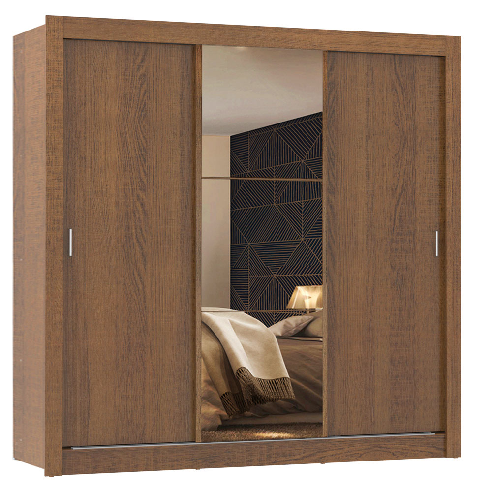 Guarda Roupa Casal Madesa Mônaco 3 Portas de Correr com Espelho - Rustic