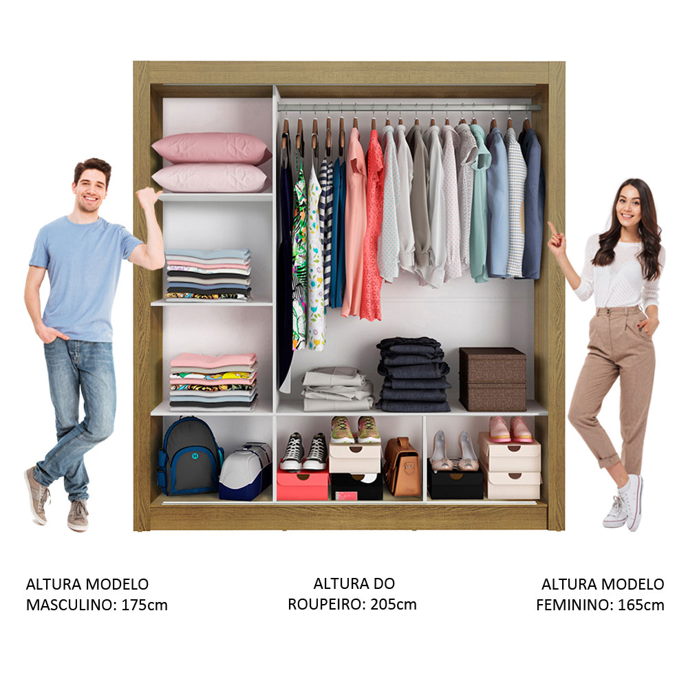 Guarda Roupa Casal Madesa Mônaco 3 Portas de Correr com Espelho - Rustic
