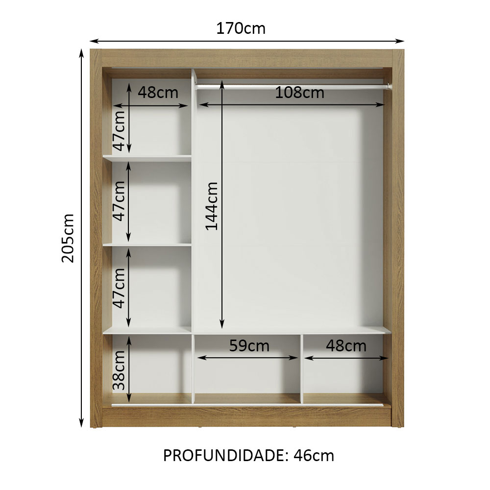 Guarda Roupa Casal Madesa Mônaco 3 Portas de Correr com Espelho - Rustic