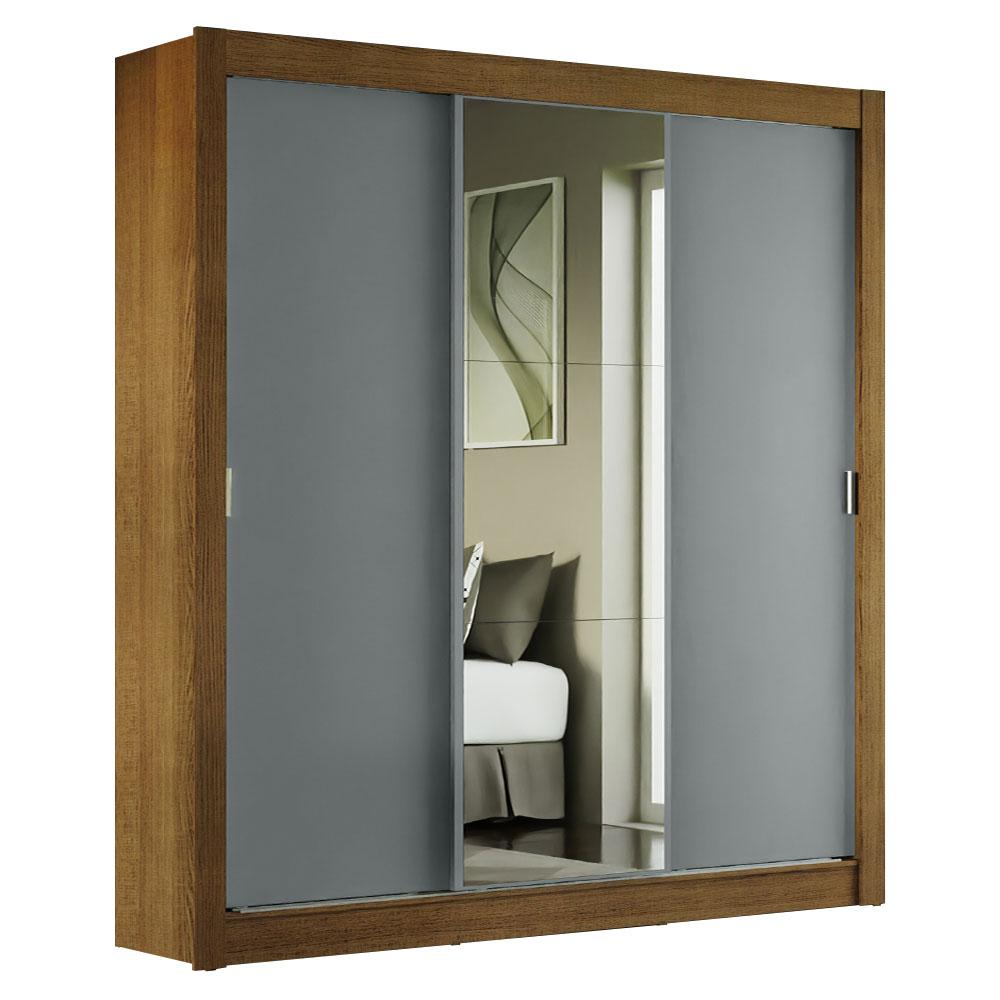 Guarda-Roupa Casal Madesa Mônaco 3 Portas de Correr com Espelho - Rustic/Cinza