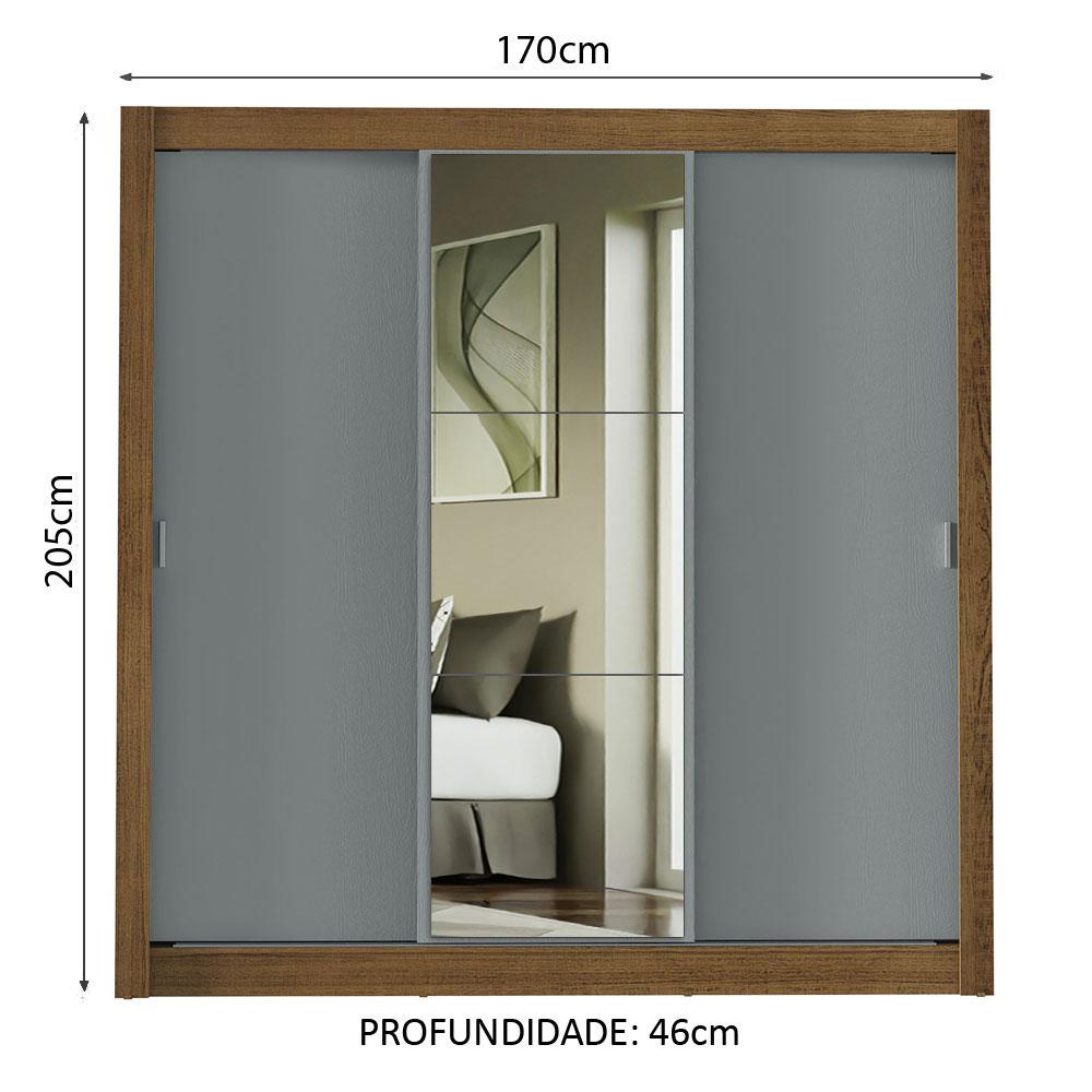 Guarda-Roupa Casal Madesa Mônaco 3 Portas de Correr com Espelho - Rustic/Cinza
