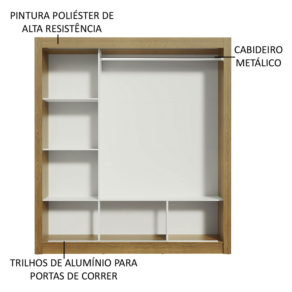 Guarda Roupa Casal Madesa Mônaco 3 Portas de Correr com Espelho - Rustic/Preto