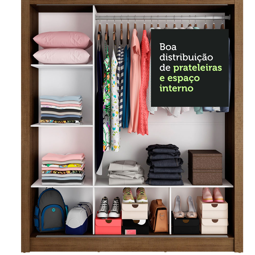 Guarda Roupa Casal Madesa Mônaco 3 Portas de Correr com Espelho - Rustic/Preto