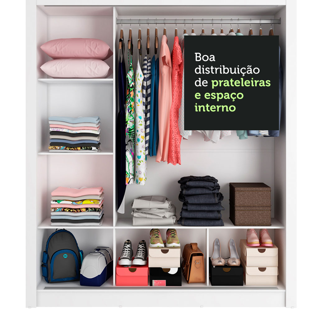 Guarda Roupa Casal Madesa Mônaco 3 Portas de Correr com Espelho