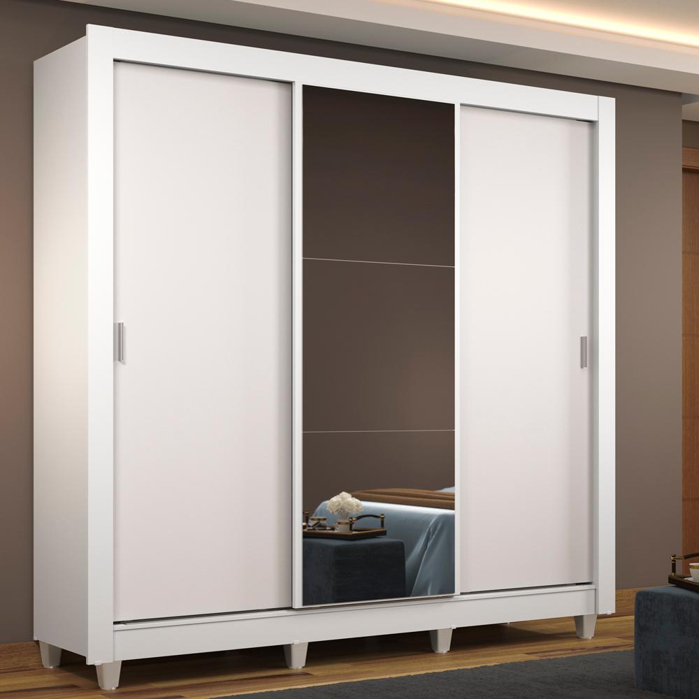 Guarda Roupa Casal Madesa Mônaco 3 Portas de Correr com Espelho com Pés - Branco