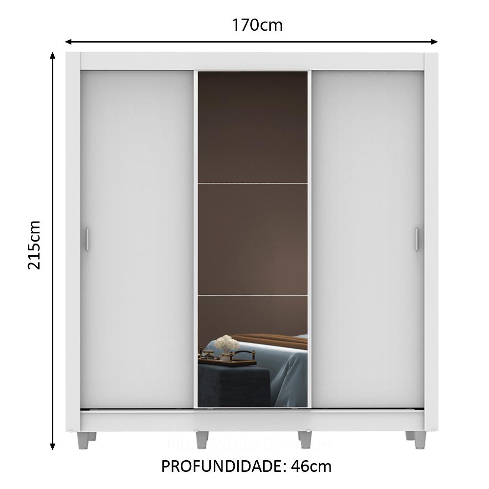 Guarda Roupa Casal Madesa Mônaco 3 Portas de Correr com Espelho com Pés - Branco