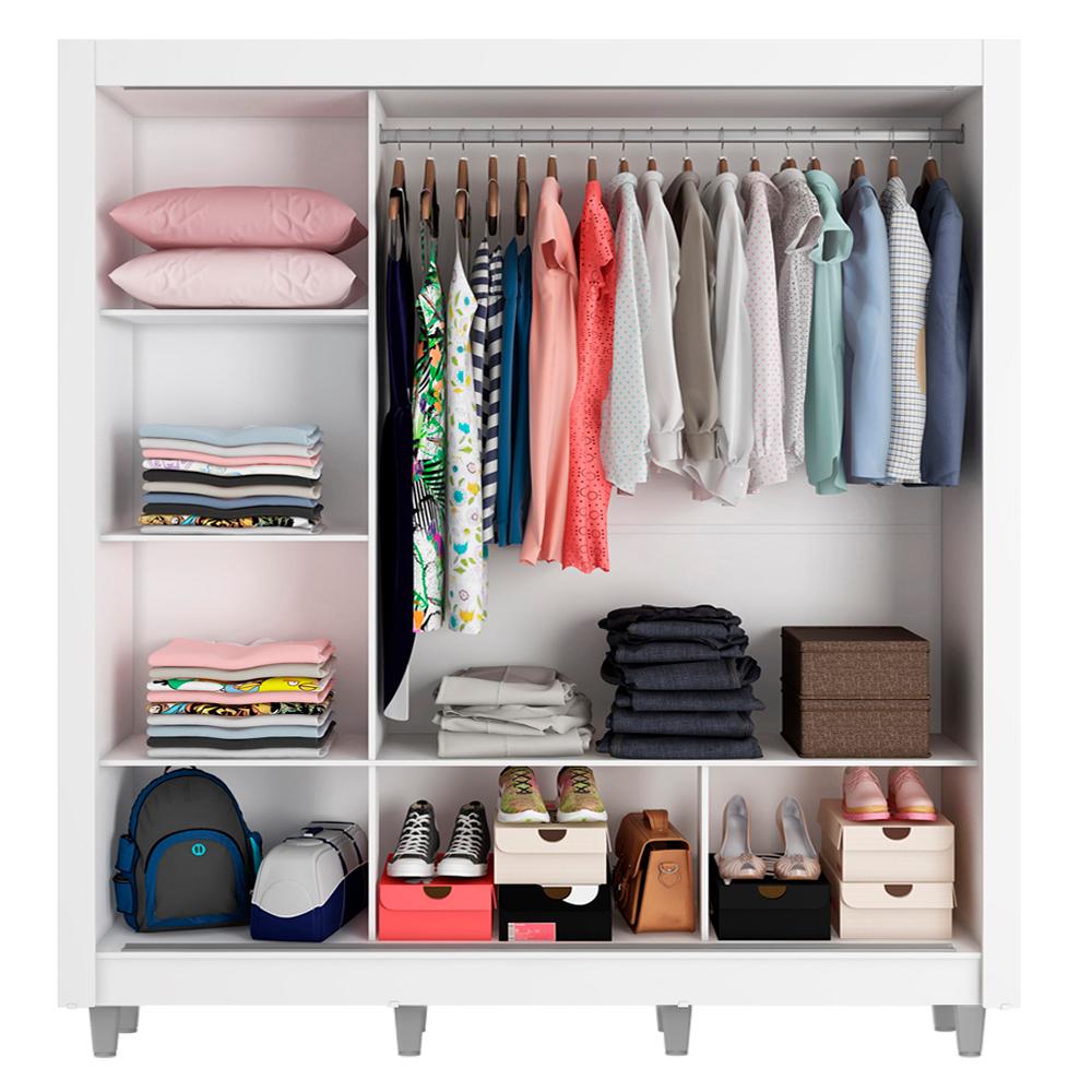 Guarda Roupa Casal Madesa Mônaco 3 Portas de Correr com Espelho com Pés - Branco