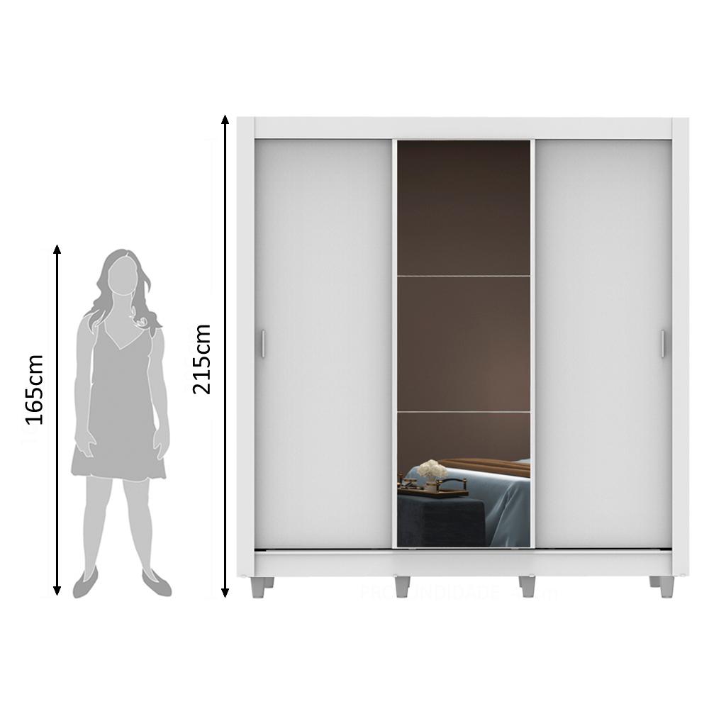 Guarda Roupa Casal Madesa Mônaco 3 Portas de Correr com Espelho com Pés - Branco
