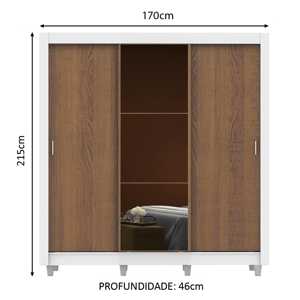 Guarda Roupa Casal Madesa Mônaco 3 Portas de Correr com Espelho com Pés - Branco/Rustic