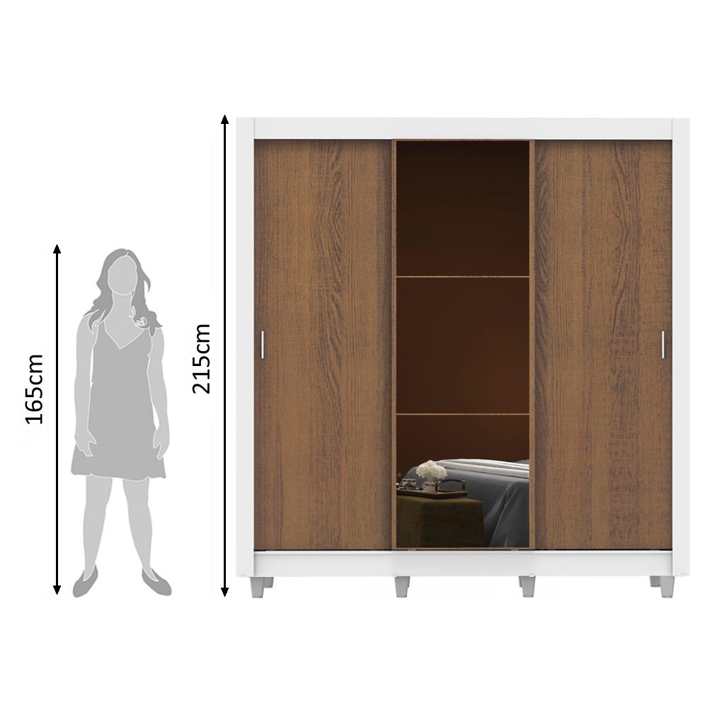 Guarda Roupa Casal Madesa Mônaco 3 Portas de Correr com Espelho com Pés - Branco/Rustic
